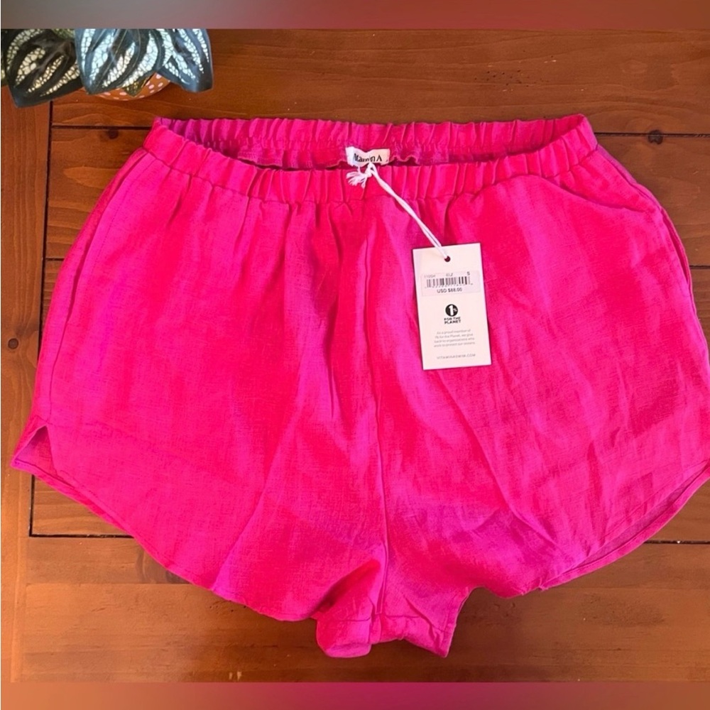 Vitamin A Bright Pink %100 linen Shorts